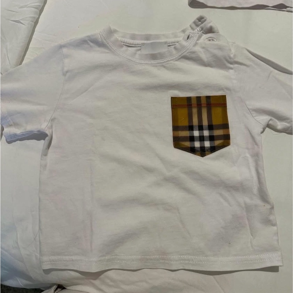 Burberry Kids White Tee with Plaid Accent